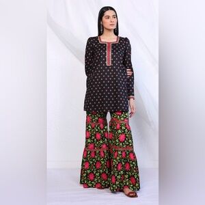 Generation Love Black and Green Floral Wide Leg Pants